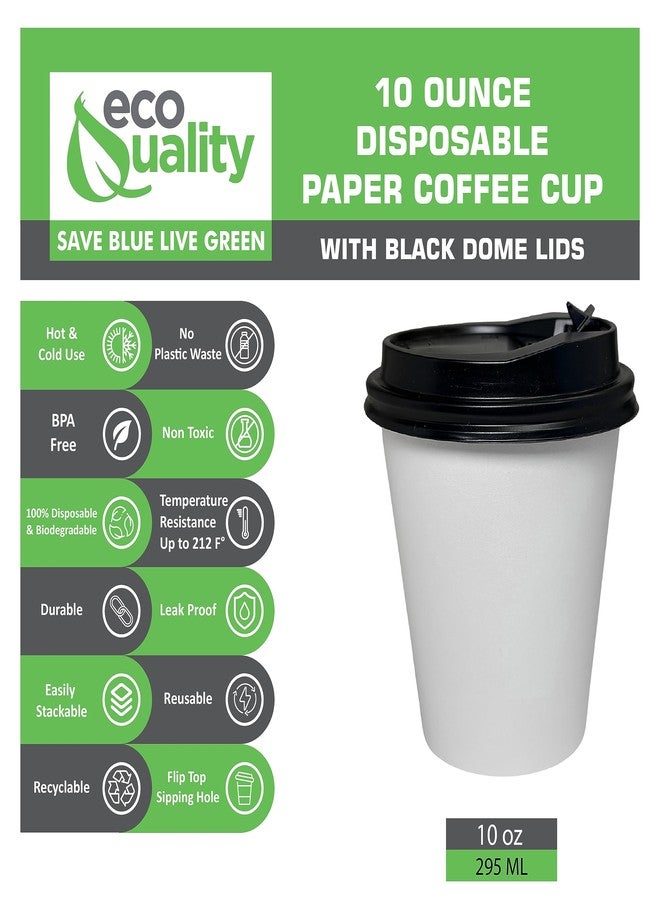 EcoQuality 10oz White Paper Coffee Cups with Black Lids - (25 Count) Disposable Paper Coffee Cups - Hot Drink, Tea, Coffee, Cappuccino, Hot Chocolate, Chai, Chai Latte, Office,Travel - Image 2